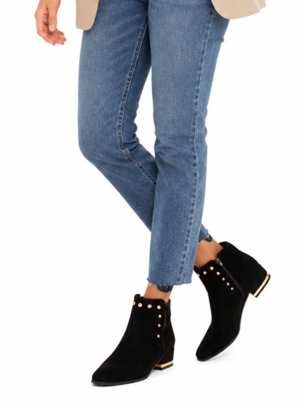 Neiman Marcus Black Suede Gold Studded Ankle Boots Booties 6.5 M